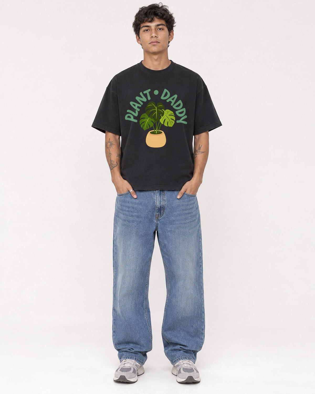 Mockup Boxy Heavyweight Tee Black male full-body 06