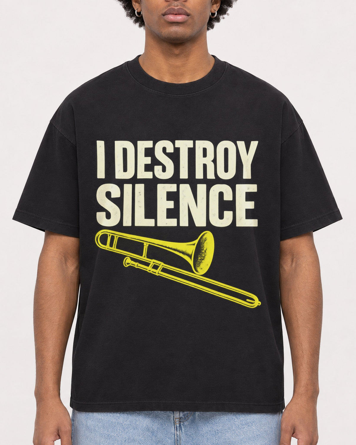 Mockup Boxy Heavyweight Tee Black male close-up 45