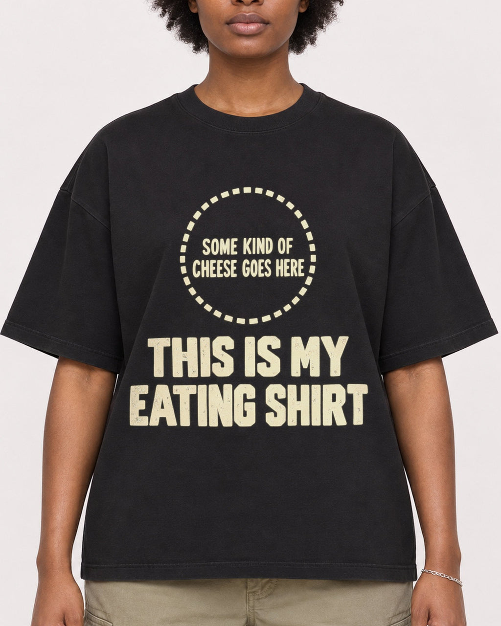 Mockup Boxy Heavyweight Tee Black female close-up 14