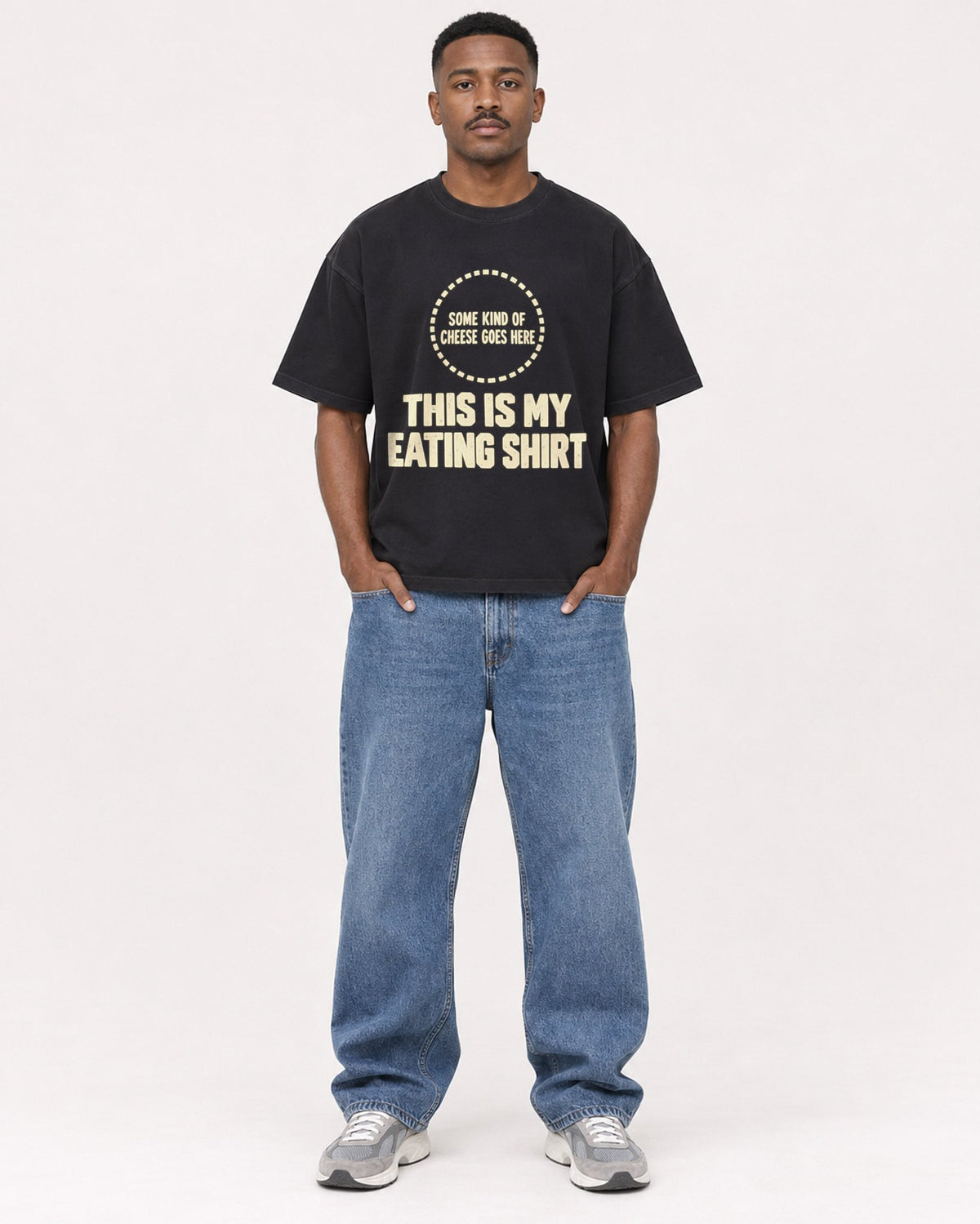 Mockup Boxy Heavyweight Tee Black male full-body 14