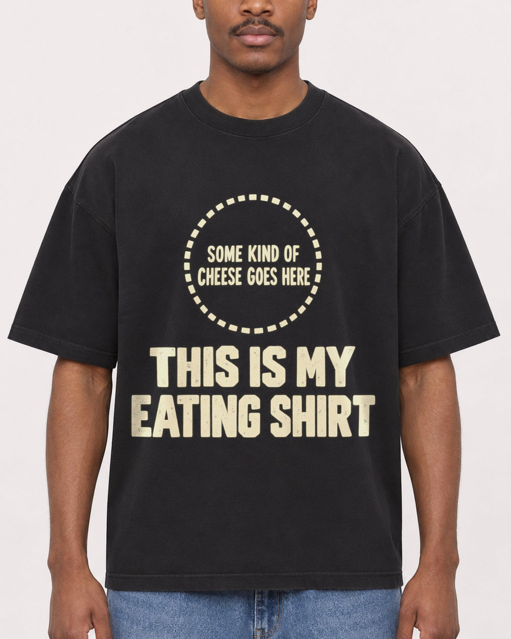 Mockup Boxy Heavyweight Tee Black male close-up 14