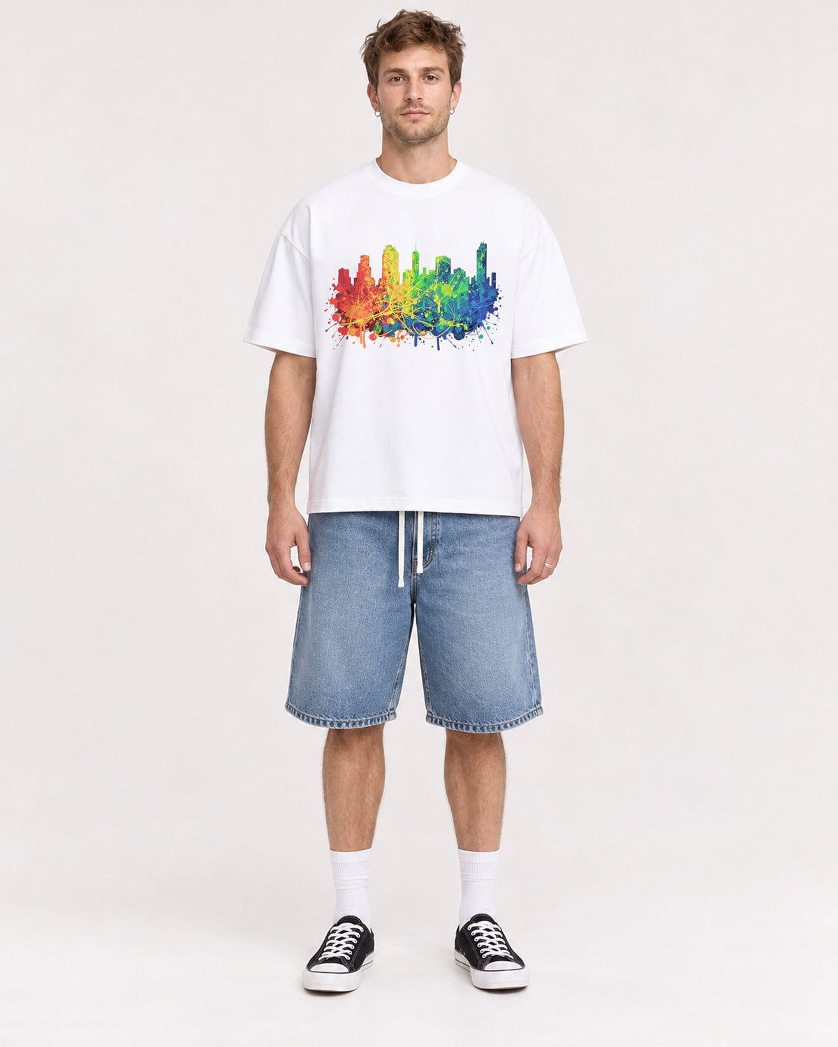 Mockup Boxy Heavyweight Tee White male full-body 08