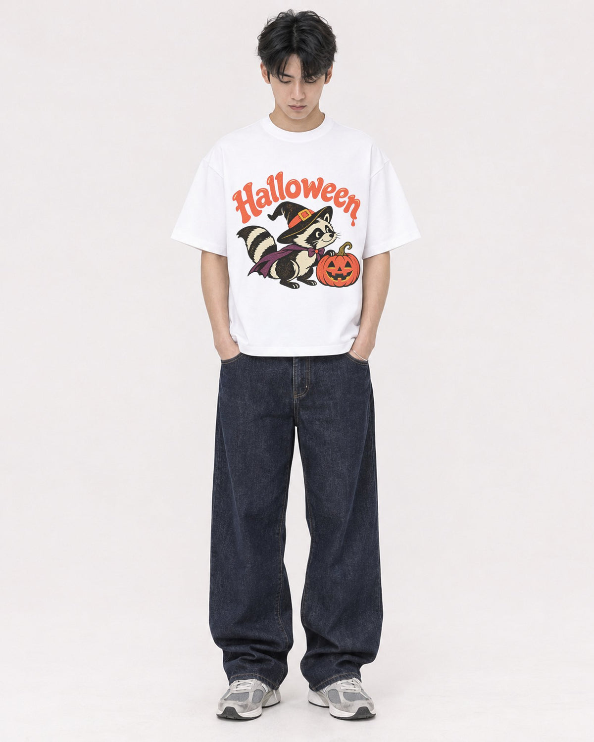 Mockup Boxy Heavyweight Tee White male full-body 31