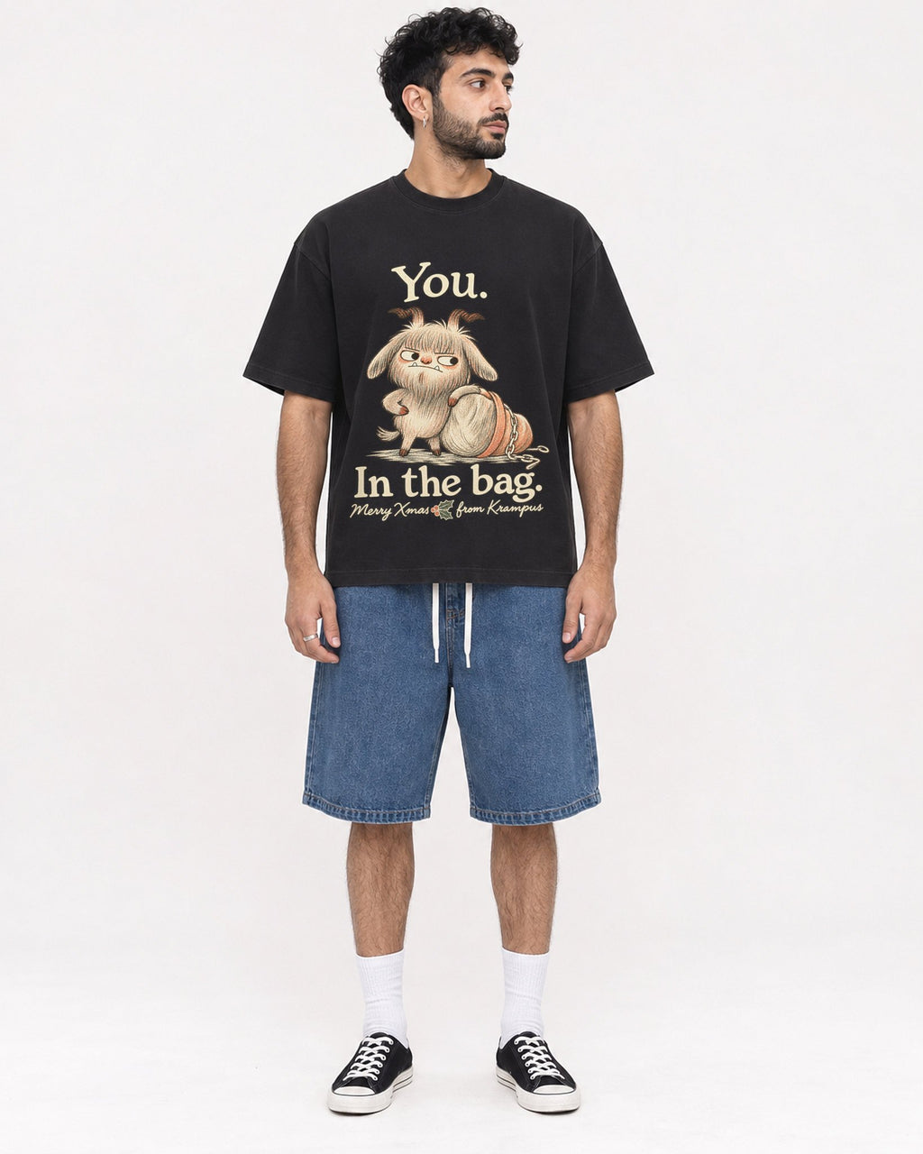 Mockup Boxy Heavyweight Tee Black male full-body 07