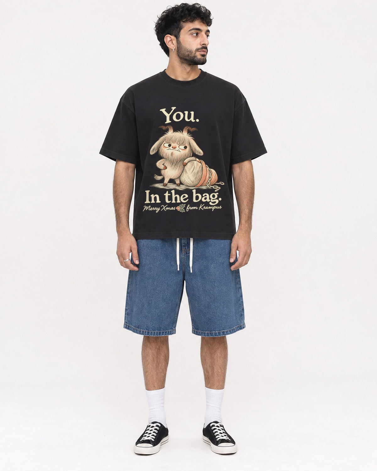 Mockup Boxy Heavyweight Tee Black male full-body 07