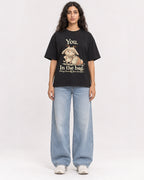 Mockup Boxy Heavyweight Tee Black female full-body 07