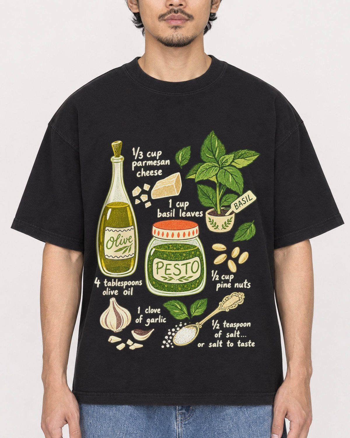 Mockup Boxy Heavyweight Tee Black male close-up 02
