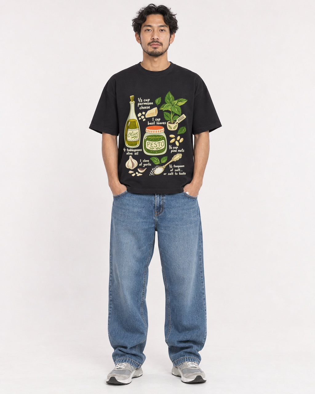Mockup Boxy Heavyweight Tee Black male full-body 02