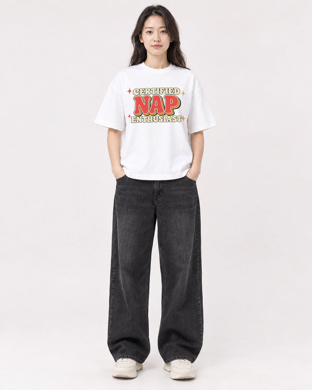 Mockup Boxy Heavyweight Tee White female full-body 03