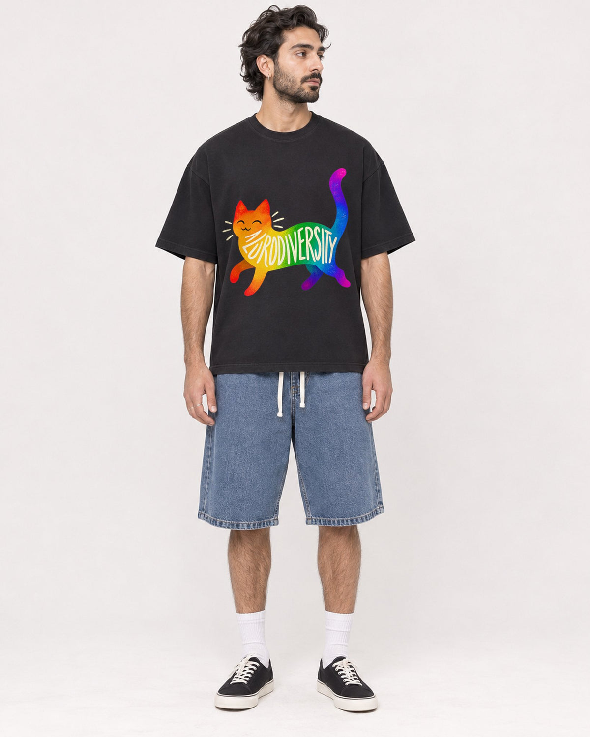 Mockup Boxy Heavyweight Tee Black male full-body 47