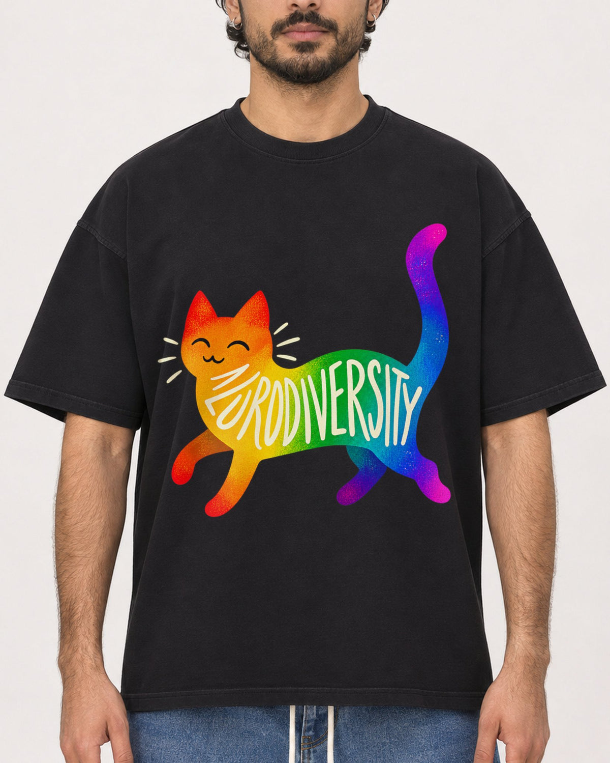 Mockup Boxy Heavyweight Tee Black male close-up 47