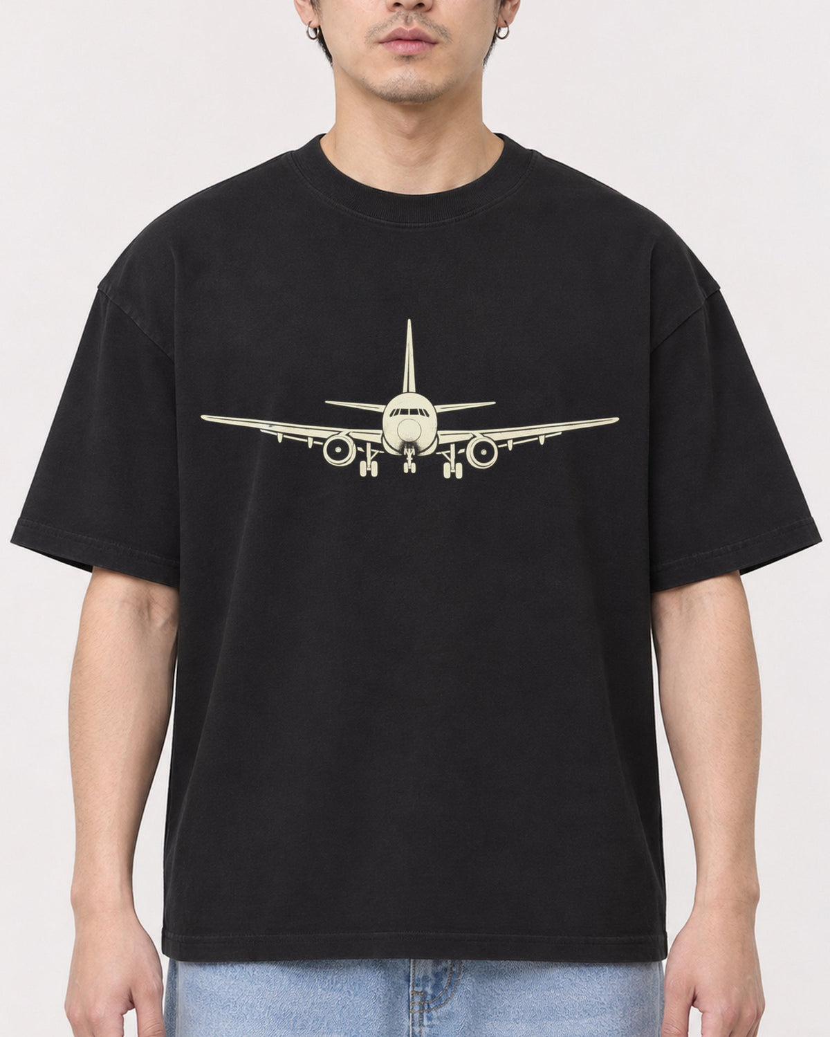 Mockup Boxy Heavyweight Tee Black male close-up 13