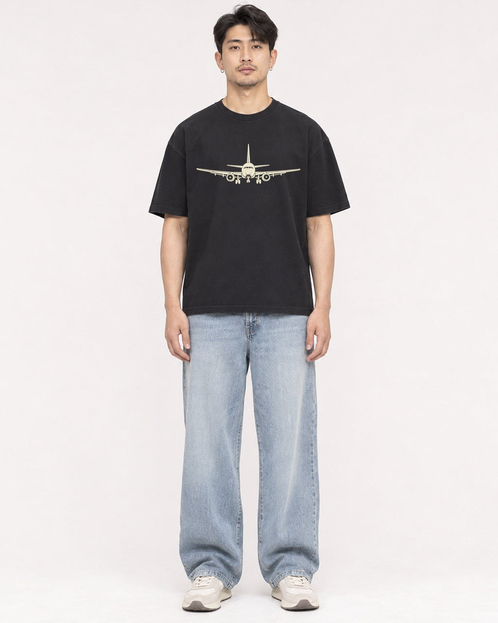 Mockup Boxy Heavyweight Tee Black male full-body 13