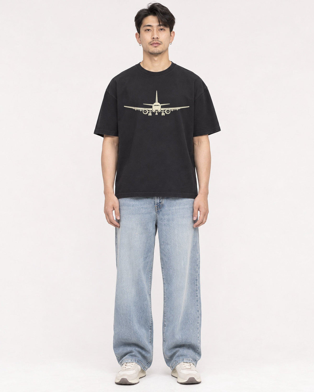 Mockup Boxy Heavyweight Tee Black male full-body 13