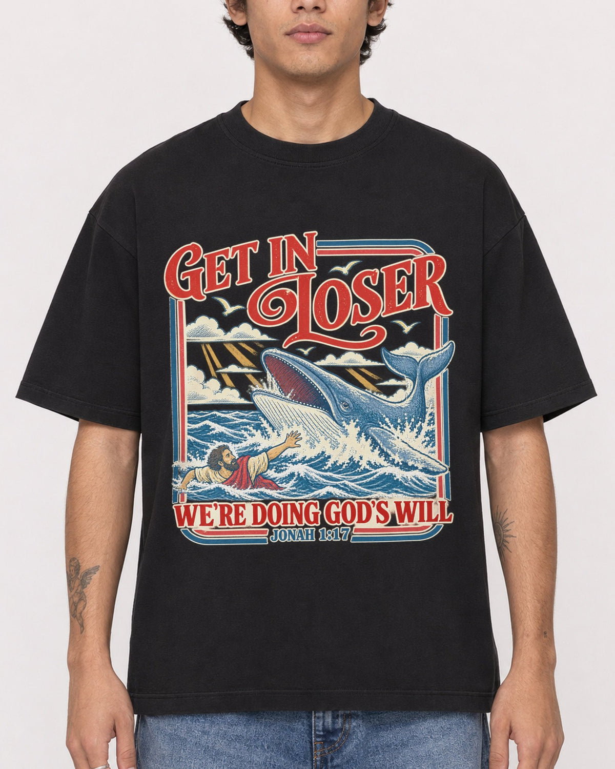 Mockup Boxy Heavyweight Tee Black male close-up 06