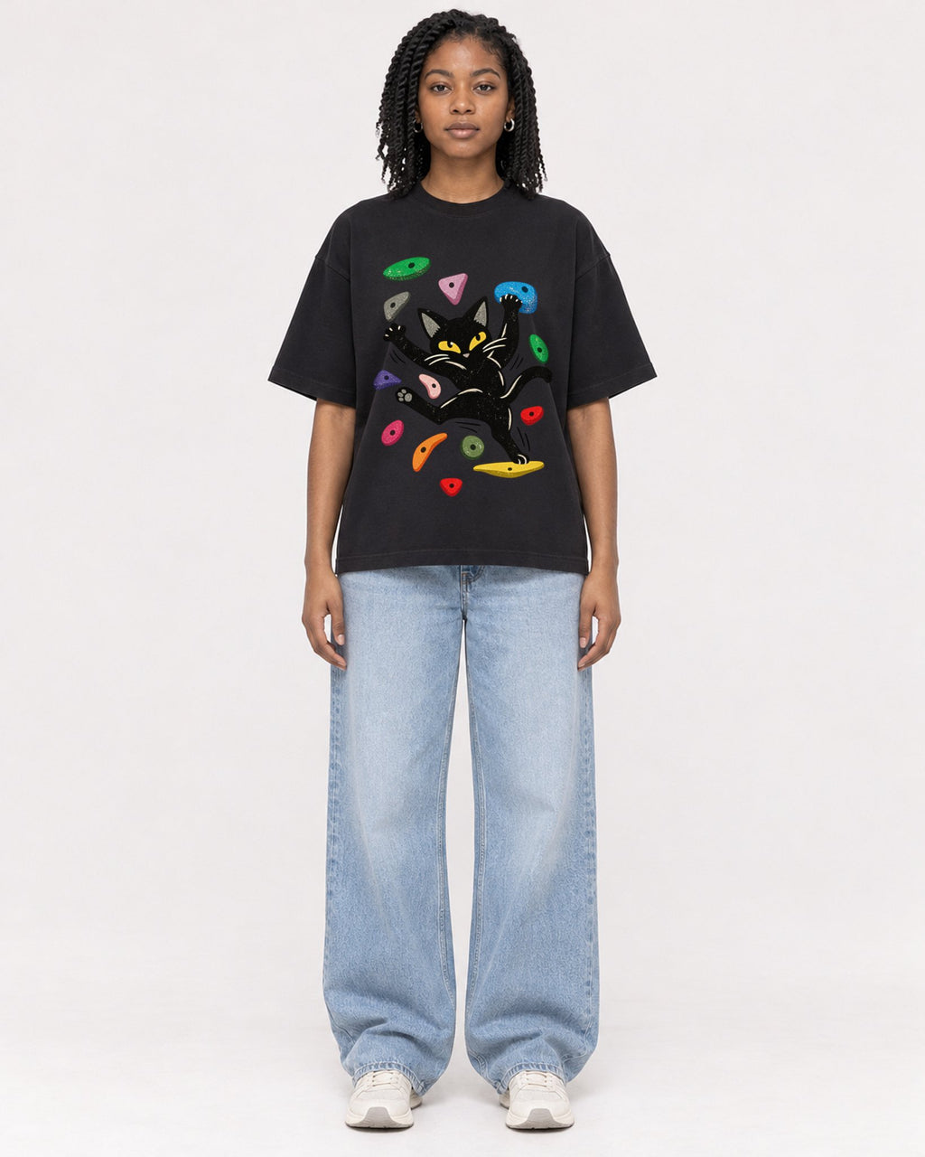 Mockup Boxy Heavyweight Tee Black female full-body 15