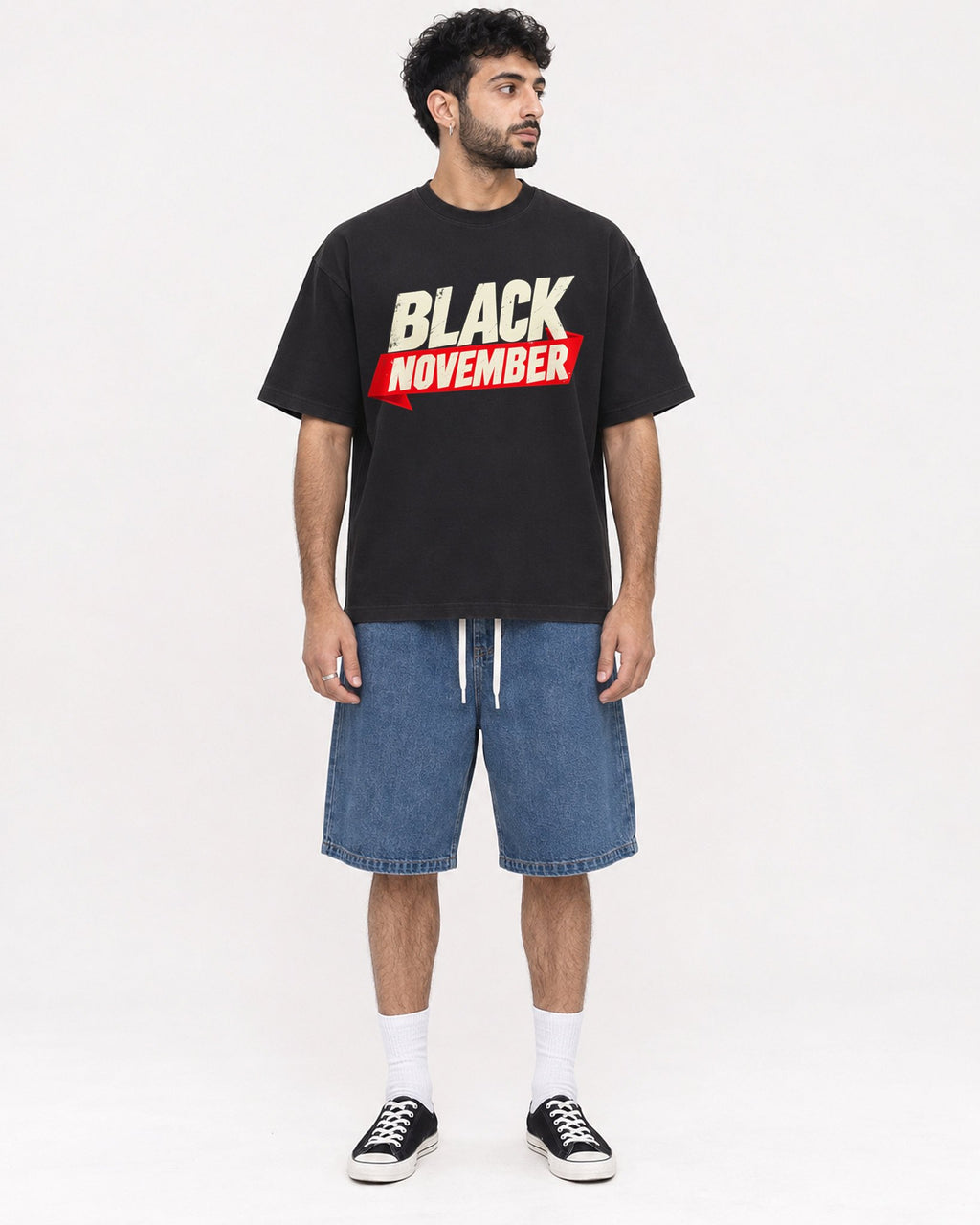 Mockup Boxy Heavyweight Tee Black male full-body 07