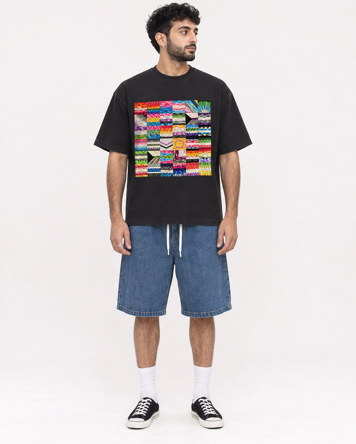 Mockup Boxy Heavyweight Tee Black male full-body 07