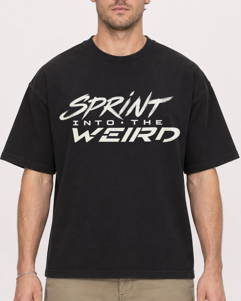 Mockup Boxy Heavyweight Tee Black male close-up 08