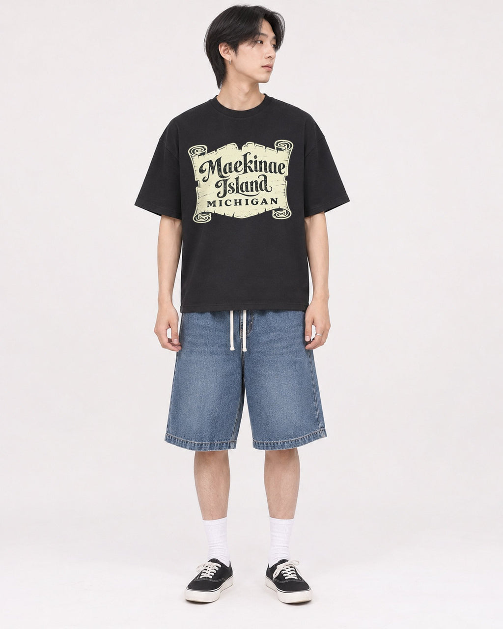 Mockup Boxy Heavyweight Tee Black male full-body 11