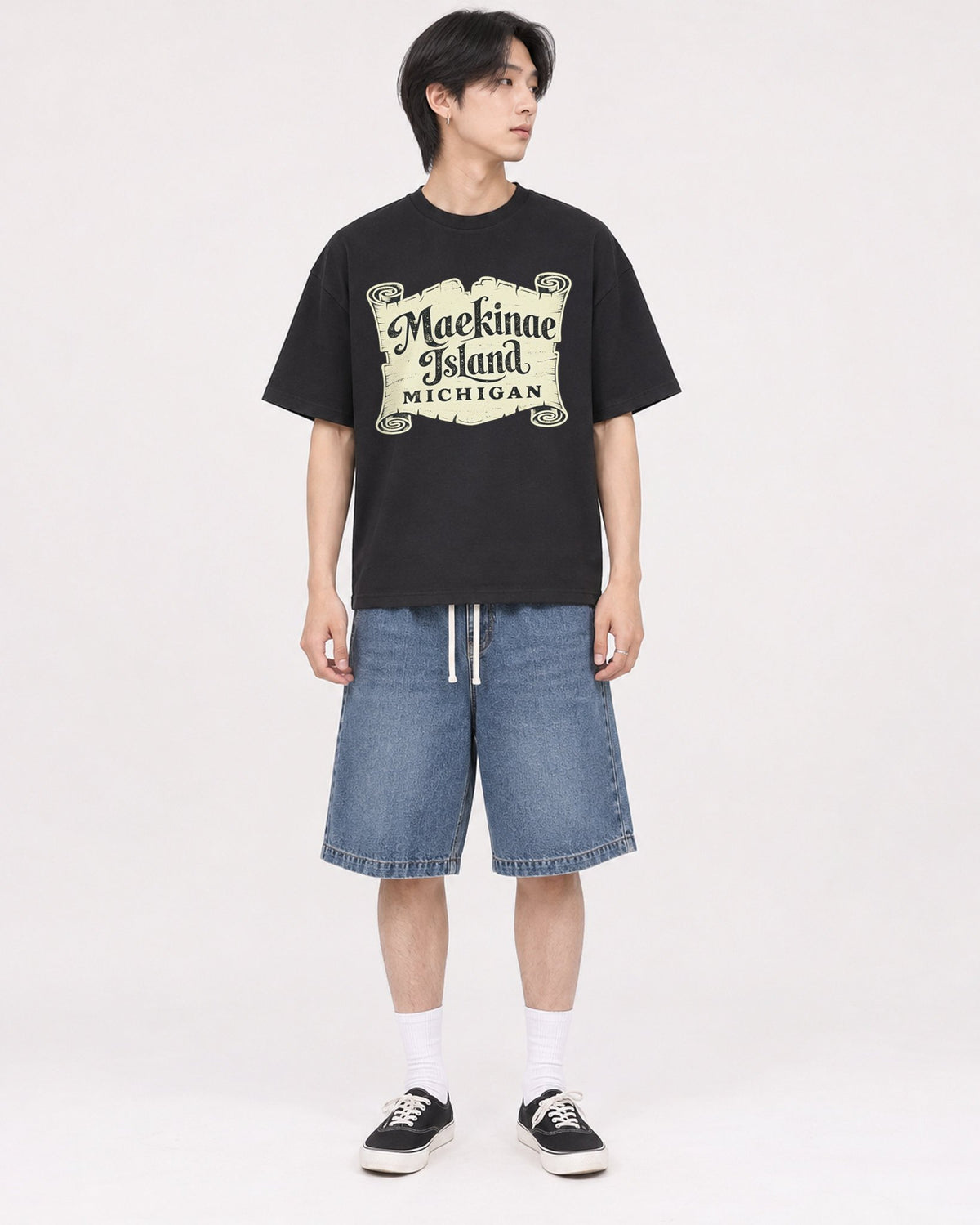 Mockup Boxy Heavyweight Tee Black male full-body 11