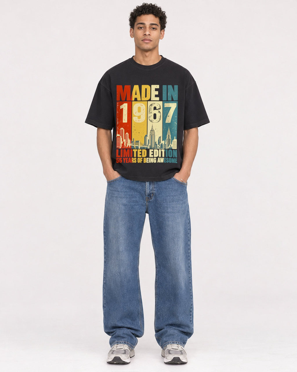 Mockup Boxy Heavyweight Tee Black male full-body 10