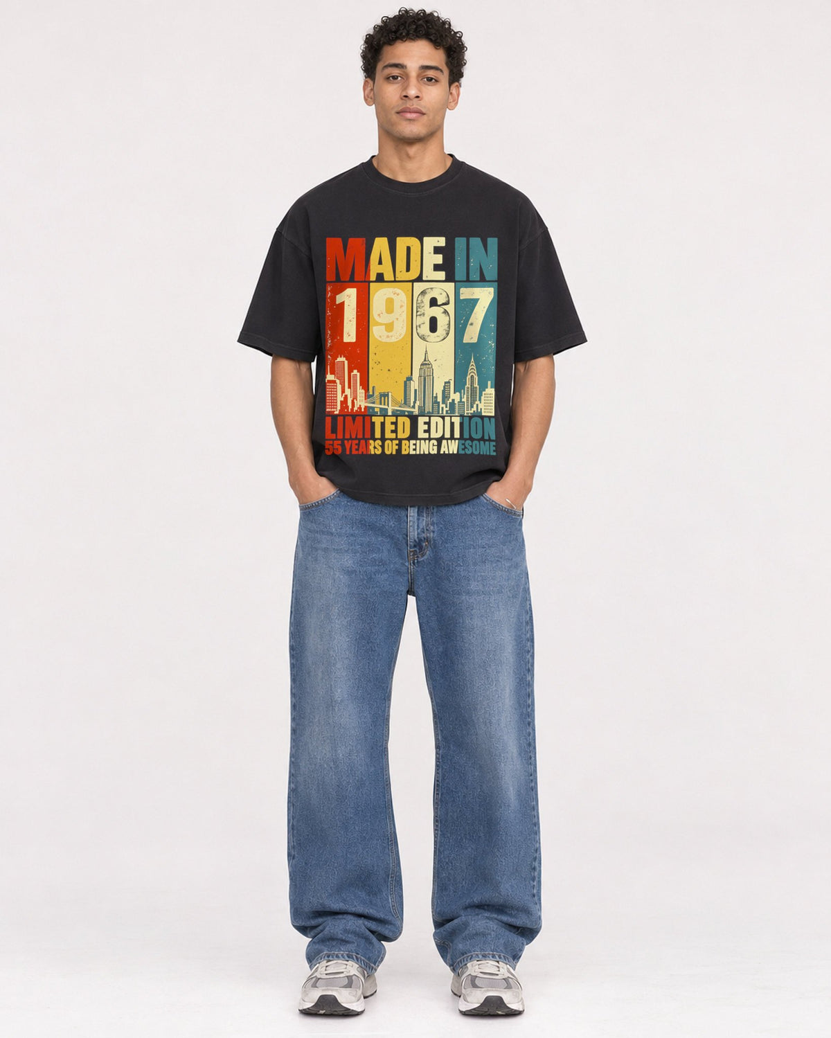 Mockup Boxy Heavyweight Tee Black male full-body 10