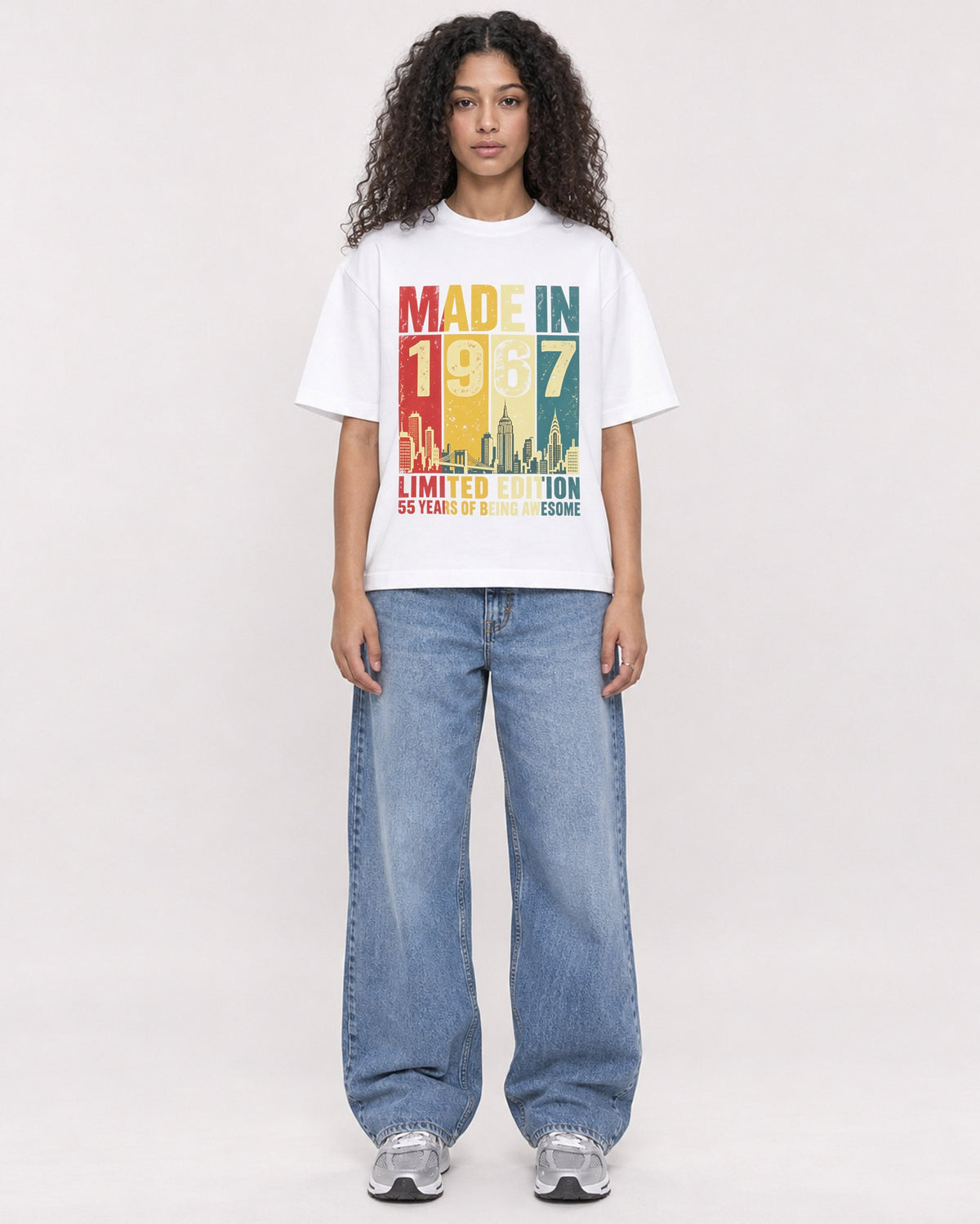 Mockup Boxy Heavyweight Tee White female full-body 10