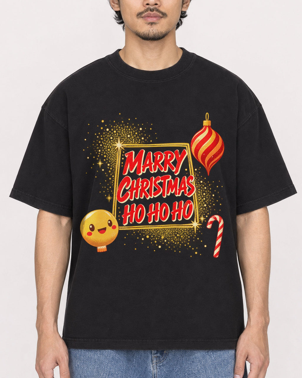 Mockup Boxy Heavyweight Tee Black male close-up 02