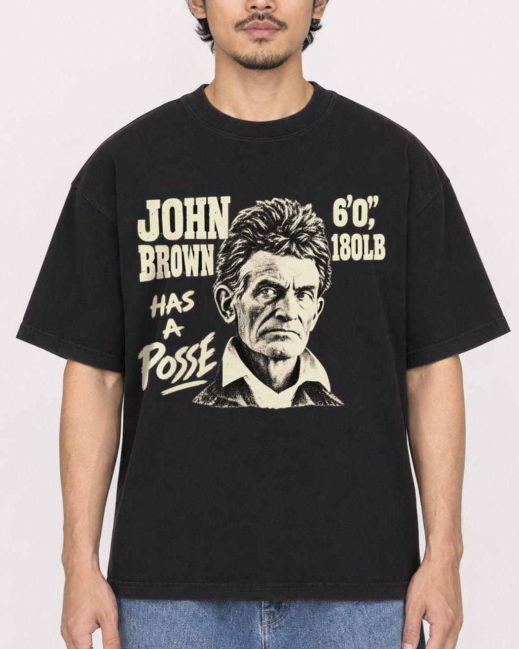 Mockup Boxy Heavyweight Tee Black male close-up 02