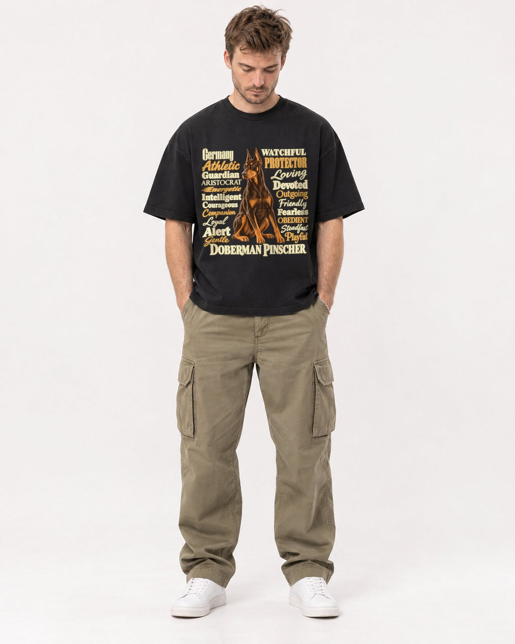 Mockup Boxy Heavyweight Tee Black male full-body 08