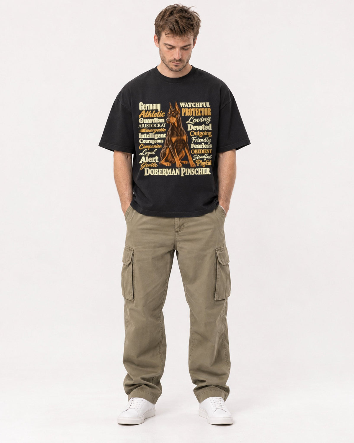 Mockup Boxy Heavyweight Tee Black male full-body 08