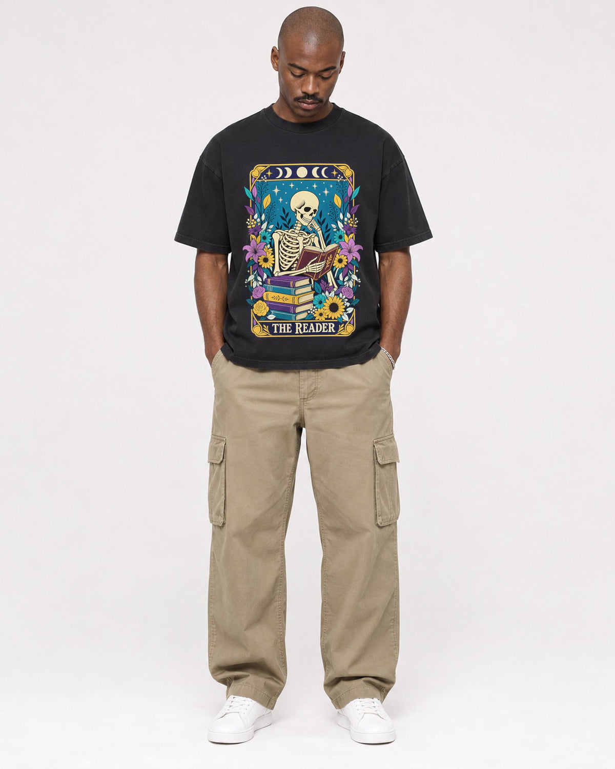 Mockup Boxy Heavyweight Tee Black male full-body 44