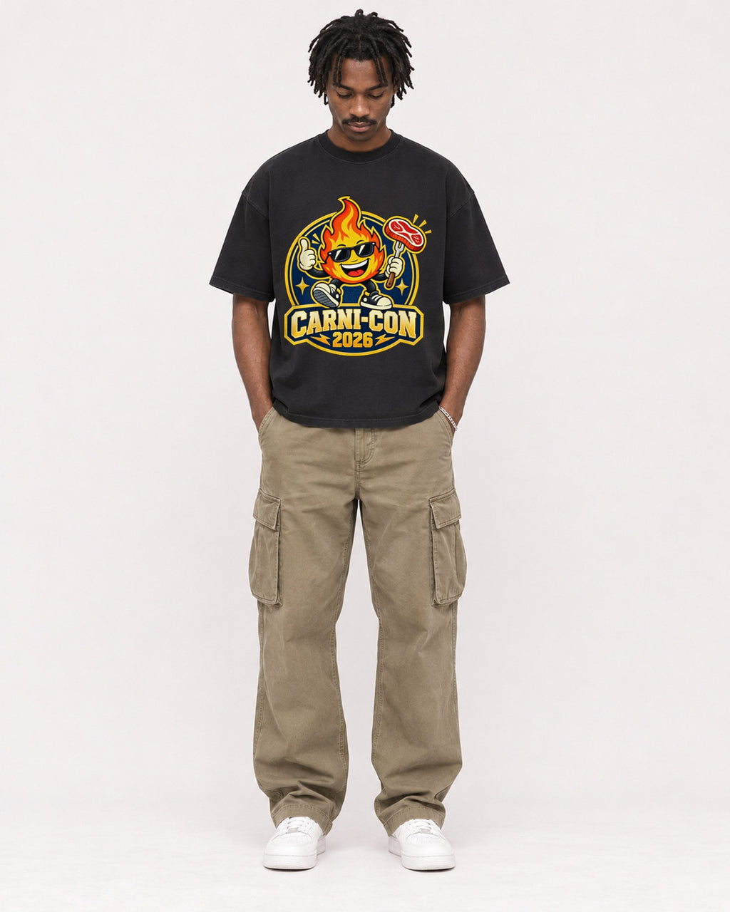 Mockup Boxy Heavyweight Tee Black male full-body 04