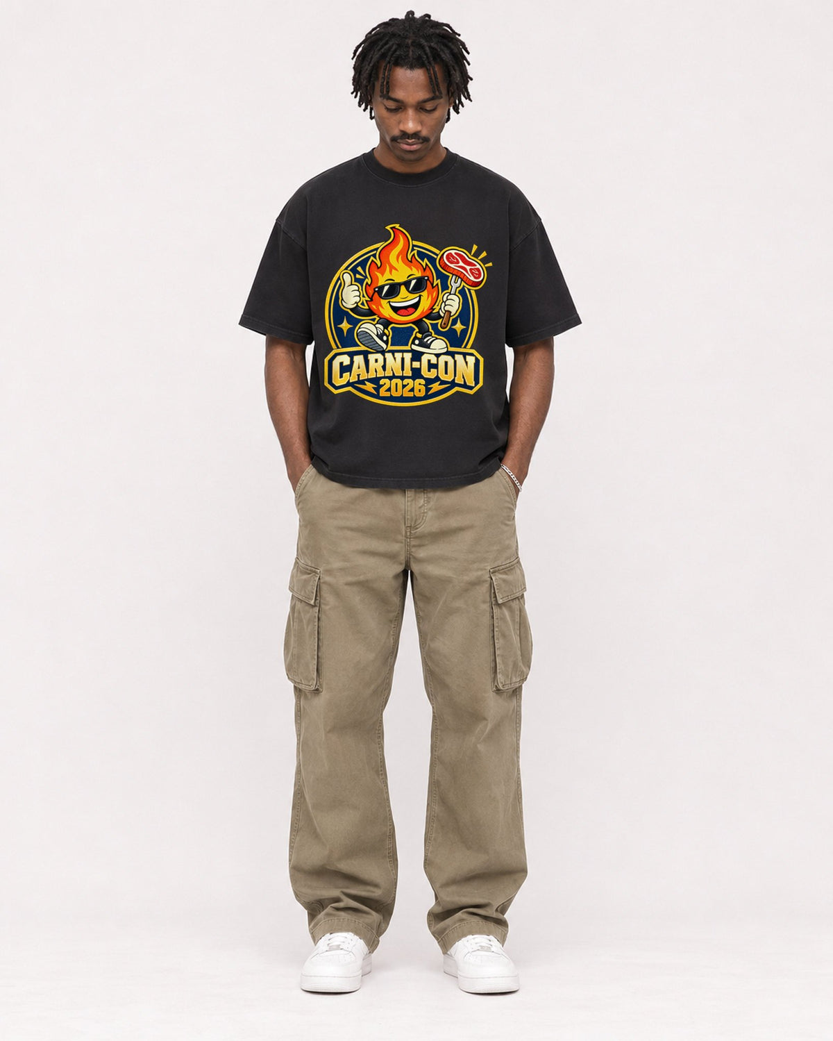 Mockup Boxy Heavyweight Tee Black male full-body 04