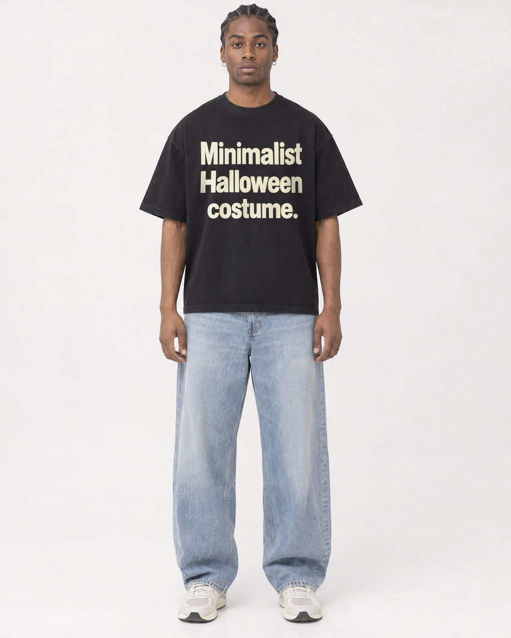 Mockup Boxy Heavyweight Tee Black male full-body 25