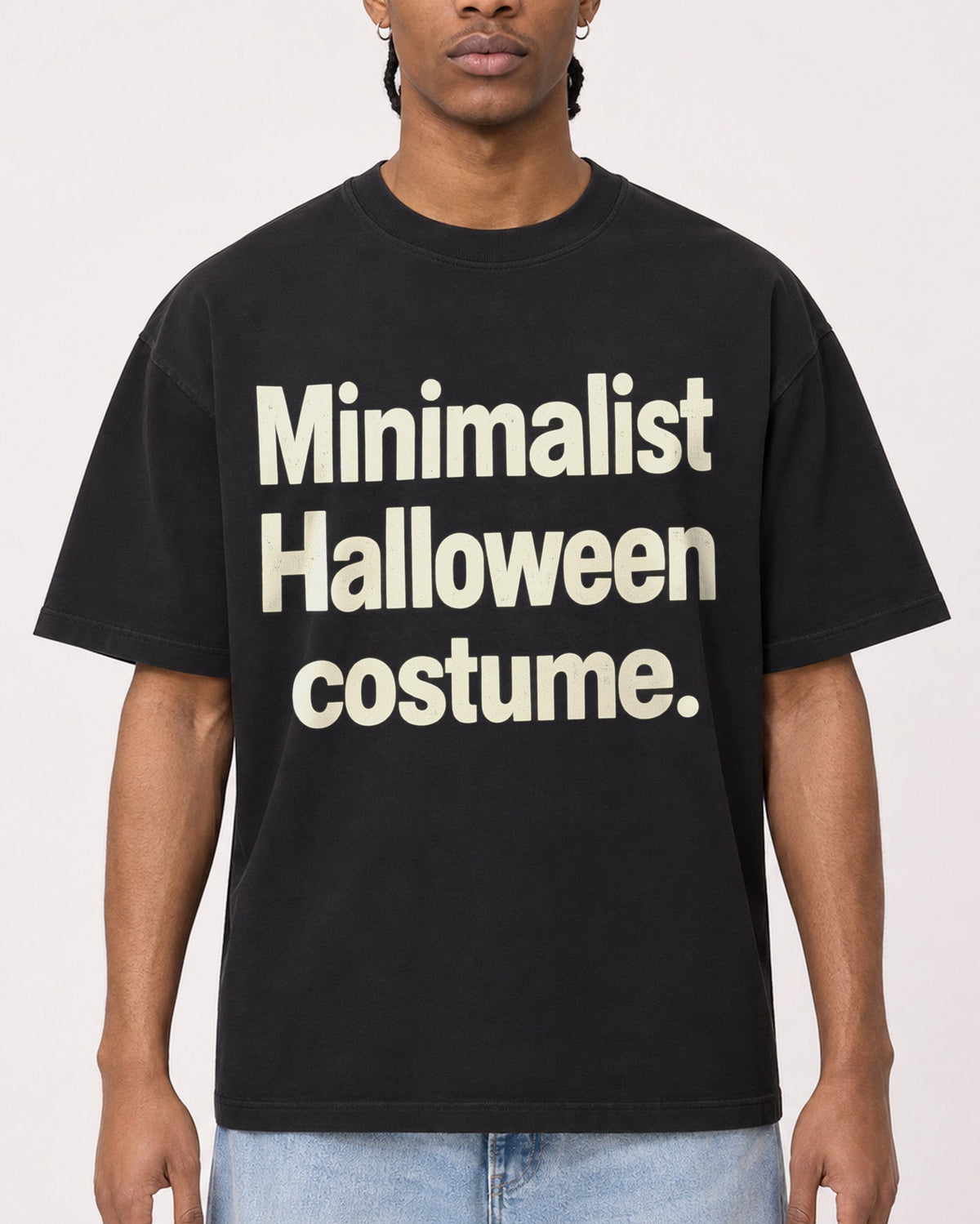 Mockup Boxy Heavyweight Tee Black male close-up 25