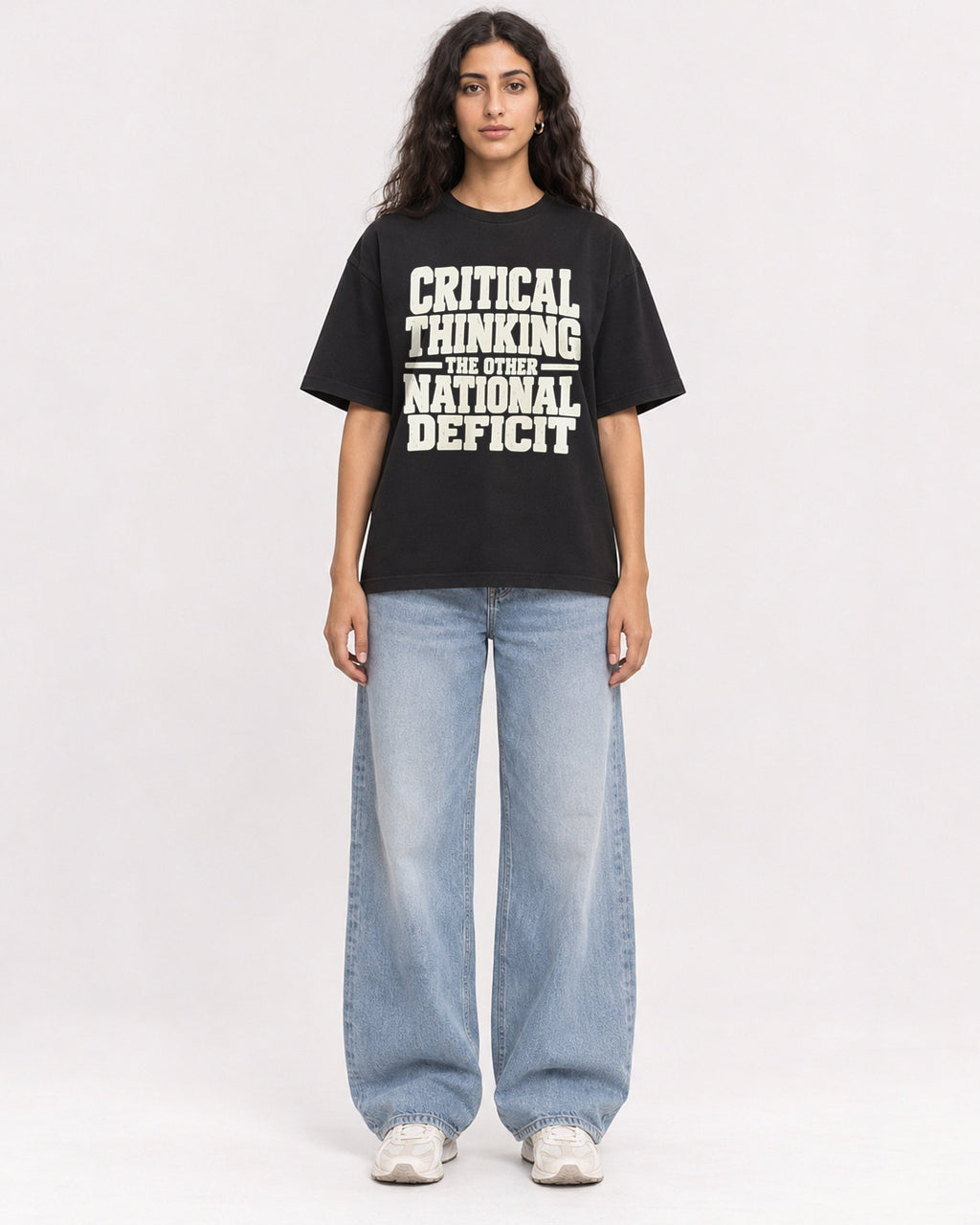 Mockup Boxy Heavyweight Tee Black female full-body 07