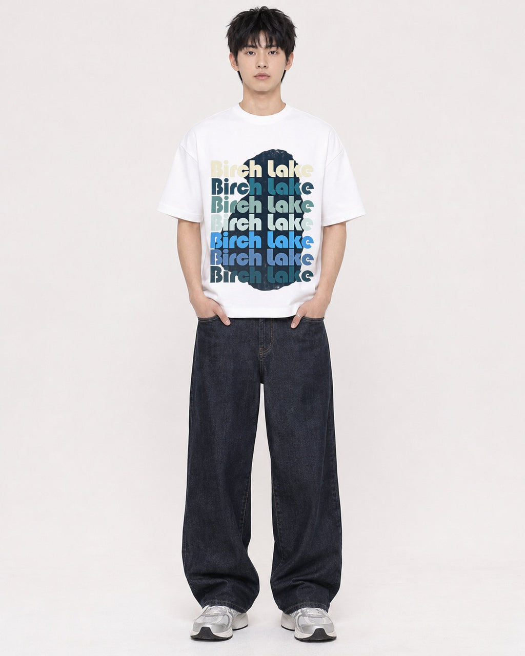 Mockup Boxy Heavyweight Tee White male full-body 01