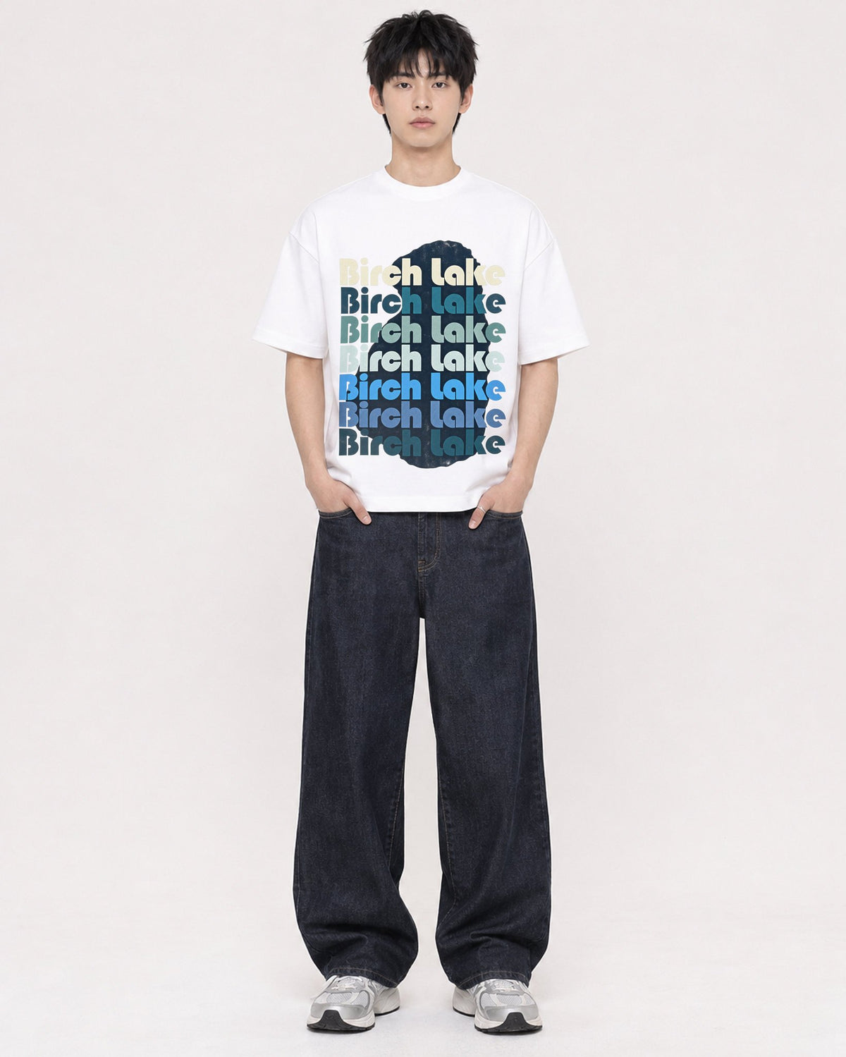 Mockup Boxy Heavyweight Tee White male full-body 01