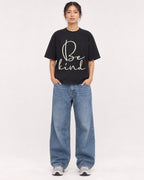Mockup Boxy Heavyweight Tee Black female full-body 12