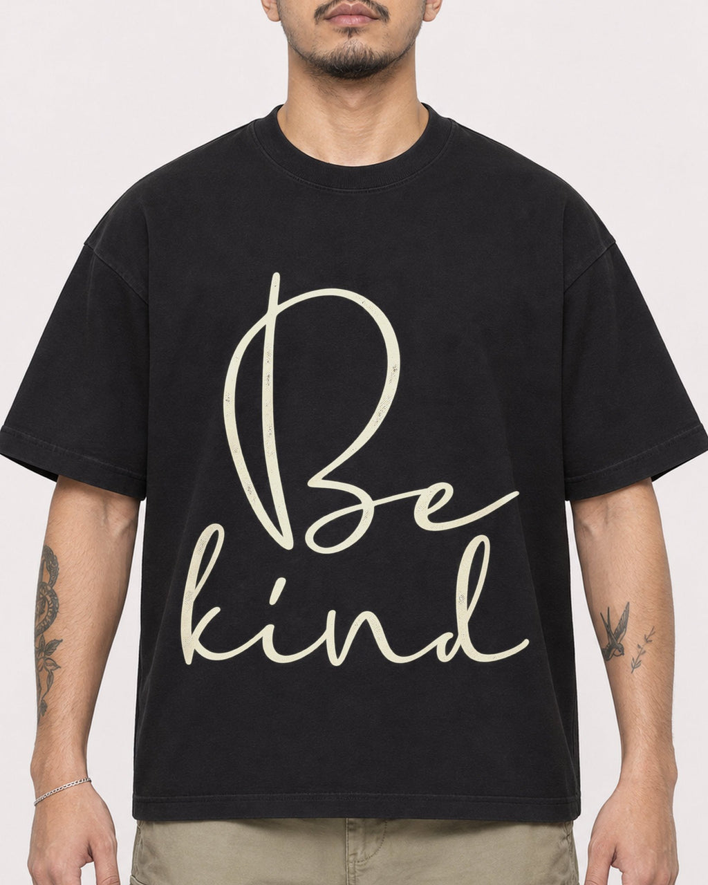 Mockup Boxy Heavyweight Tee Black male close-up 12