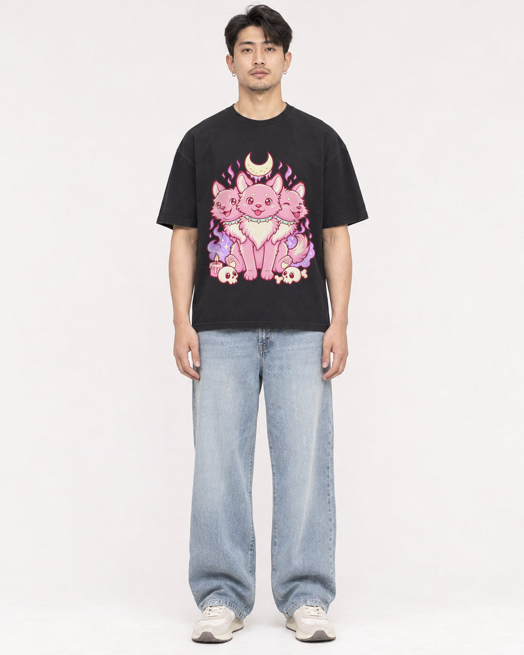 Mockup Boxy Heavyweight Tee Black male full-body 13