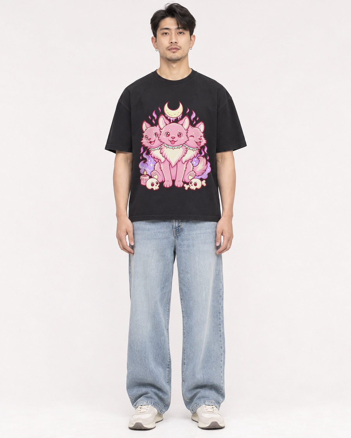 Mockup Boxy Heavyweight Tee Black male full-body 13