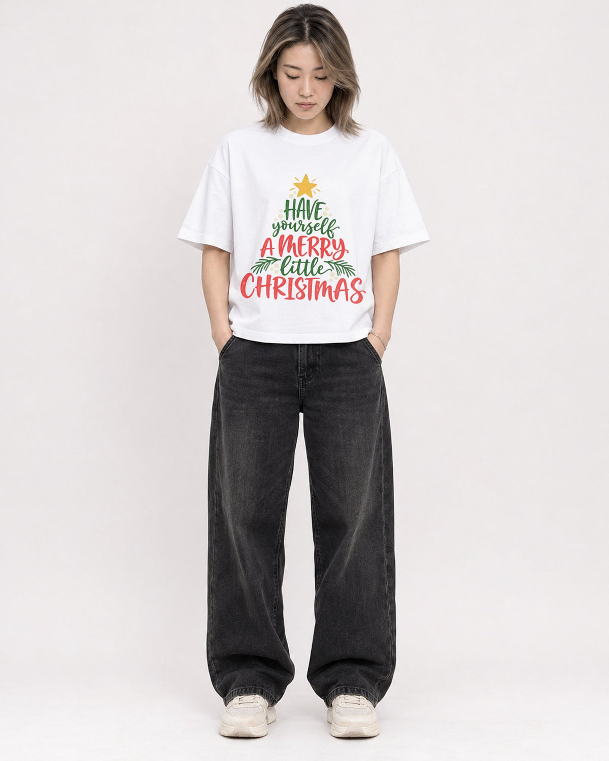 Mockup Boxy Heavyweight Tee White female full-body 33