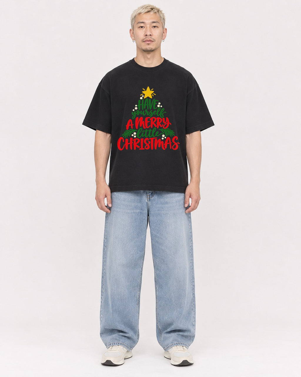 Mockup Boxy Heavyweight Tee Black male full-body 33