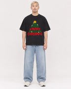 Mockup Boxy Heavyweight Tee Black male full-body 33