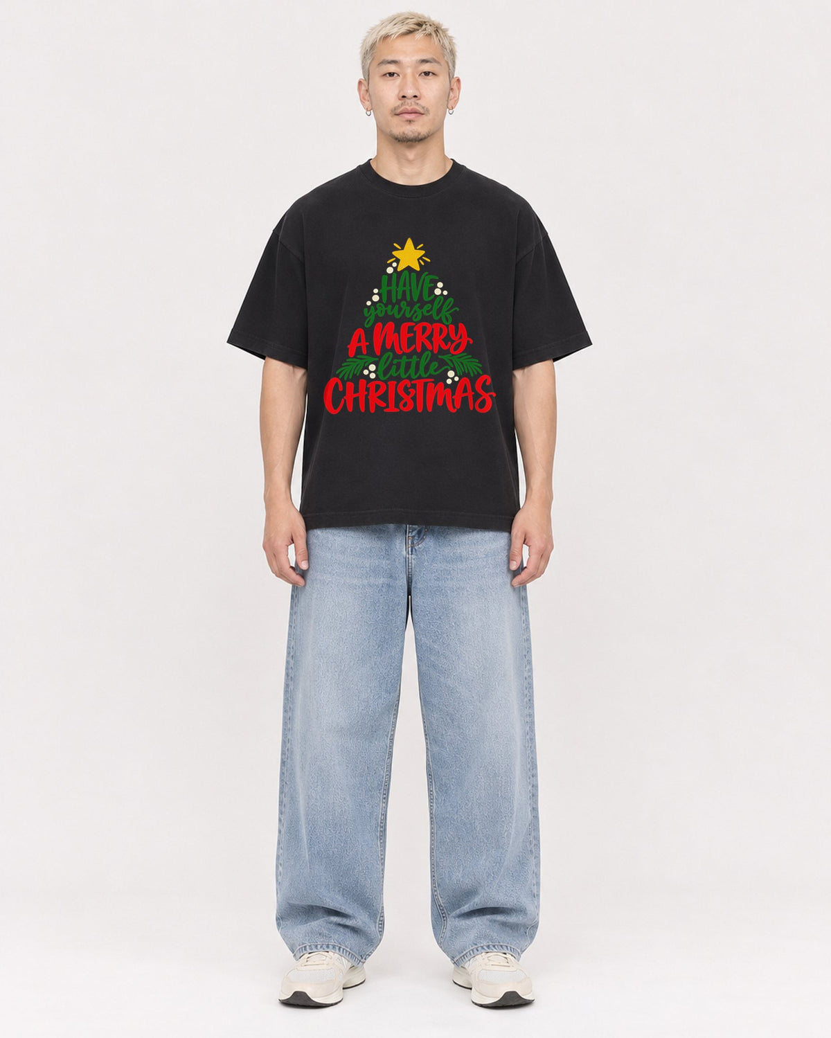 Mockup Boxy Heavyweight Tee Black male full-body 33