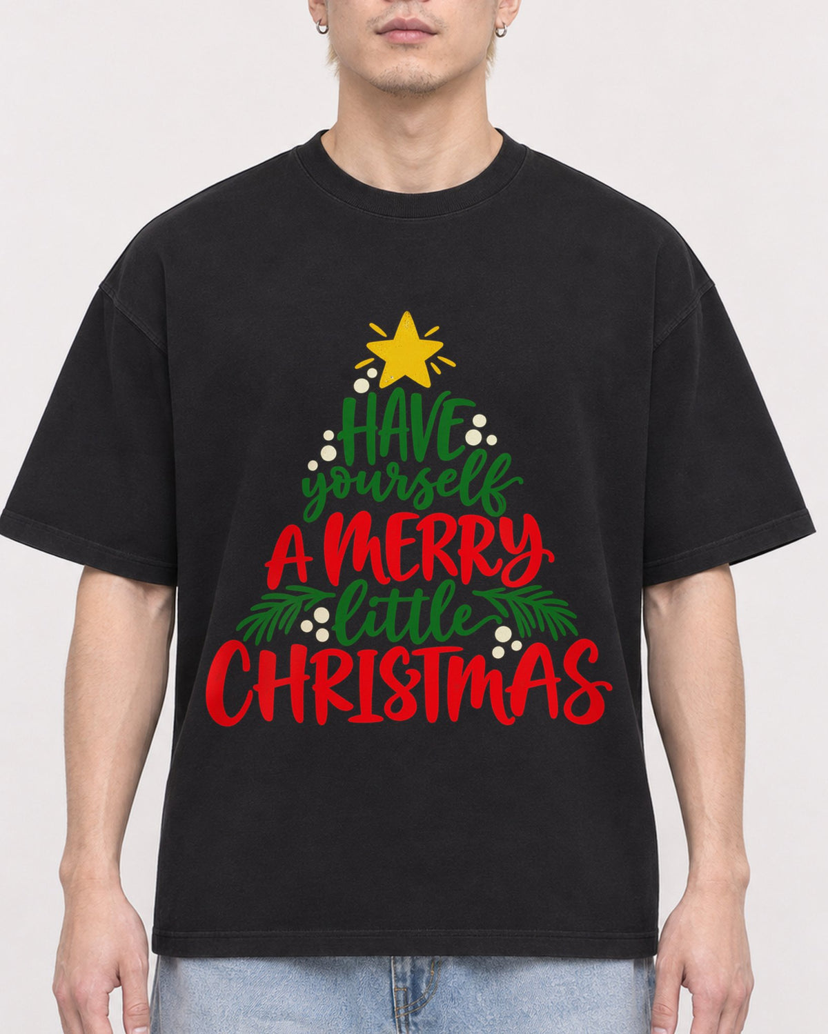 Mockup Boxy Heavyweight Tee Black male close-up 33