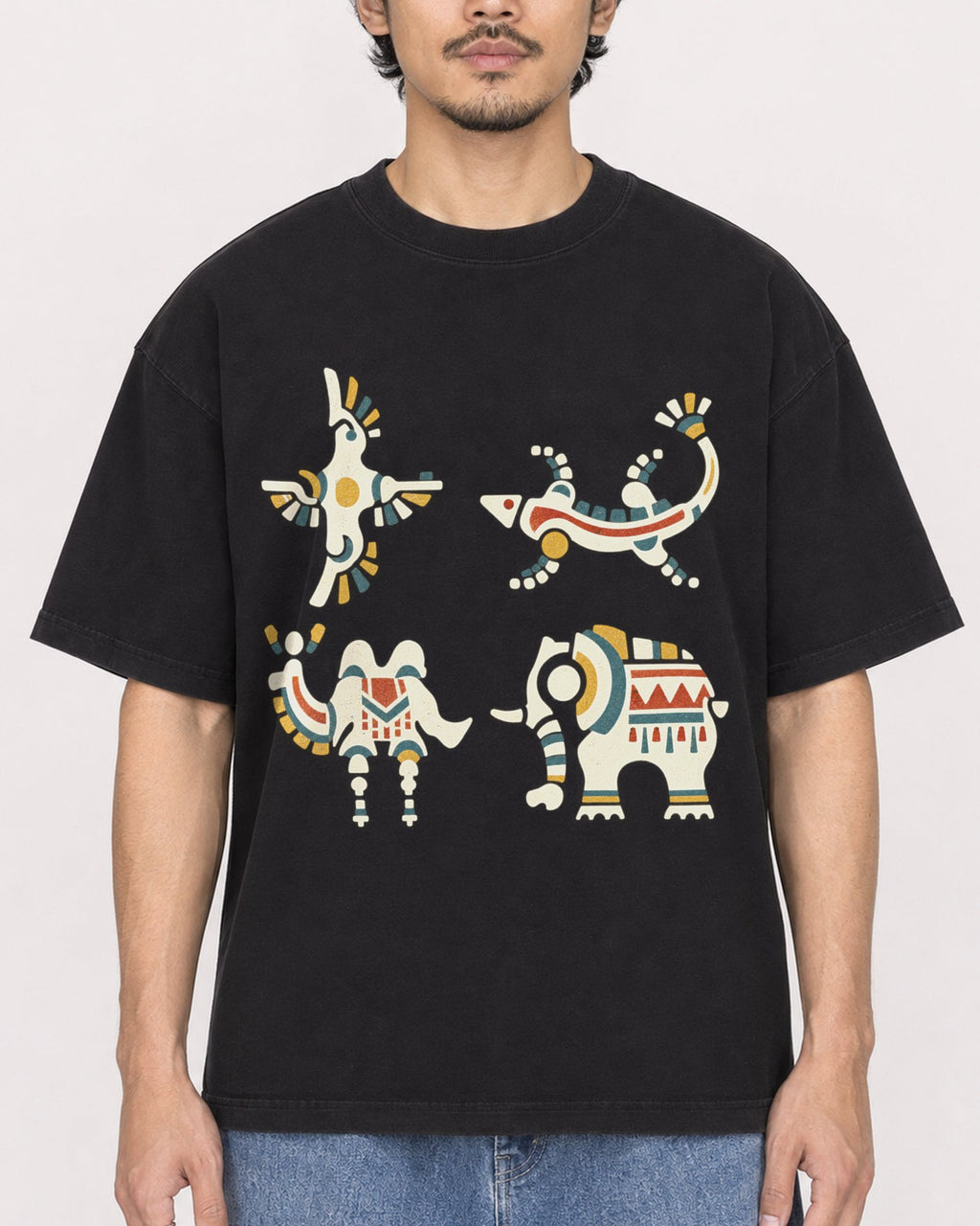 Mockup Boxy Heavyweight Tee Black male close-up 02